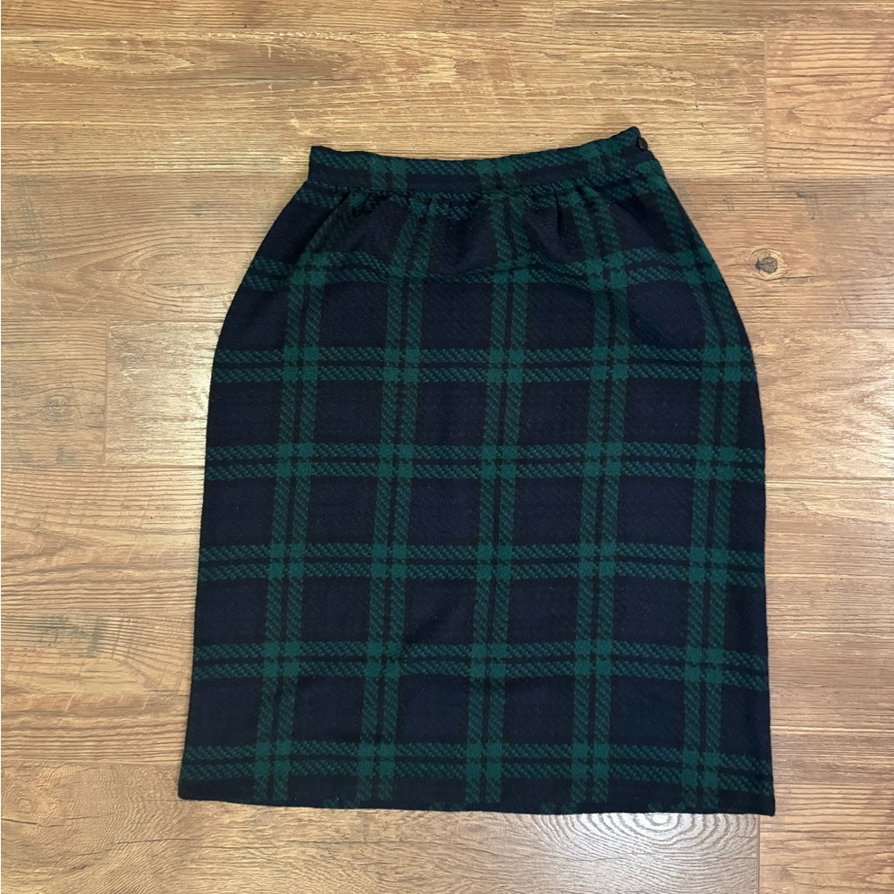 Vintage Kayo by California Tartan Plaid Green Wool Midi Skirt